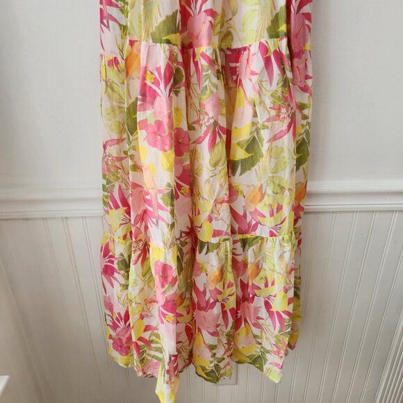 Roller Rabbit Imza Maxi Dress Dakota Floral Tiered Ruffle Skirt Silk Cotton S - Picture 6 of 10